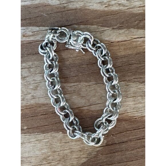 Vintage Sterling Silver Double Link Bracelet 24.8g 7 1/2" - Picture 6 of 7